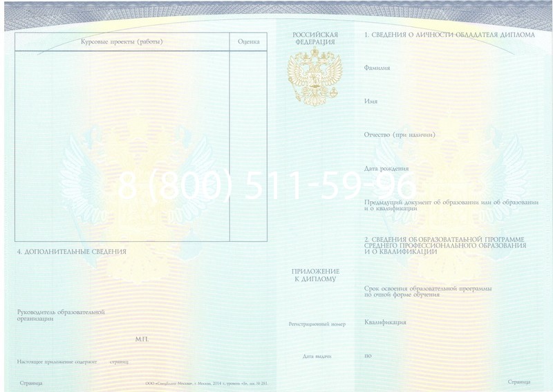 Купить Диплом колледжа (Спецбланк) 2014-2024 года в Стерлитамаке